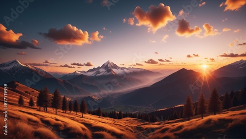 Abstract wallpaper background sunset mountains trees sunrise