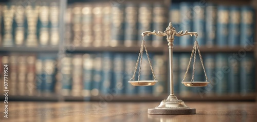 Vintage scales of justice in a library with legal books, symbolizing law, legal practice, and balance. Fairness achieved through expert judicial counsel
