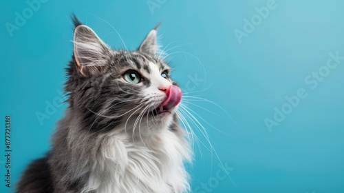 The cat licking nose