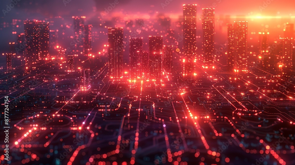Obraz premium Quantum internet aims to create a global network of quantum computers enhancing secure communication and collaborative computing across vast distances Background Illustration, Bright color tones, ,