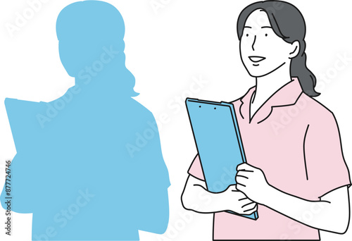 ファイルを抱えた女性看護師のシンプルイラスト