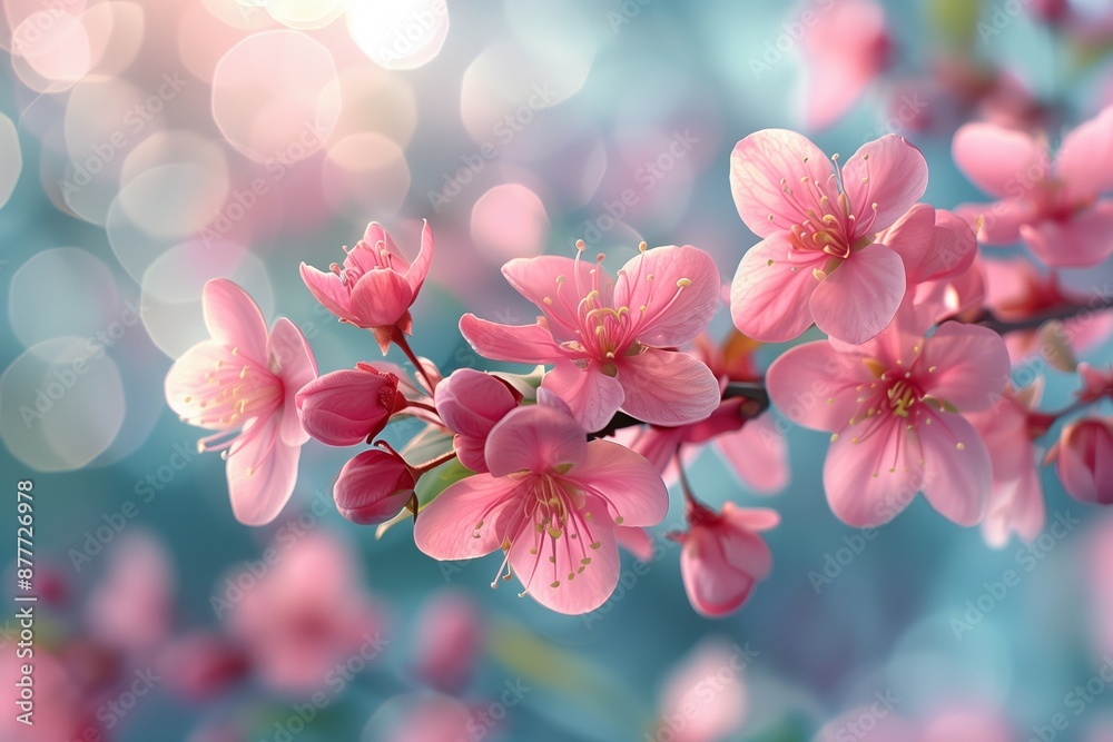 Pink Cherry Blossoms in Full Bloom on a Sunny Spring Day