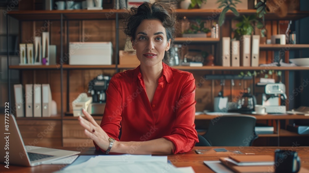 The woman in the red shirt The woman in the red shirt