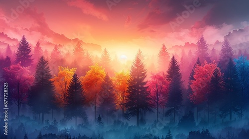 Rainbow forest scenes depict a magical and whimsical environment with a spectrum of colors blending harmoniously perfect for enchanting backgrounds and illustrations Background Illustration, Bright photo