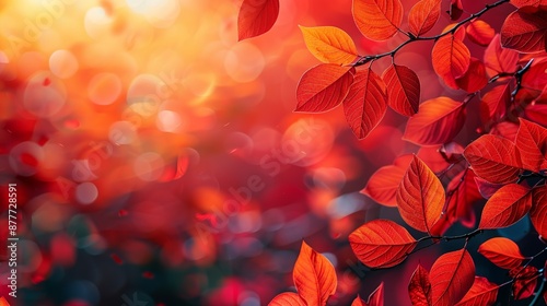 Autumn foliage in rich reds oranges and yellows captures the essence of the fall season perfect for autumn-themed backgrounds and seasonal designs Background Illustration, Bright color tones, ,