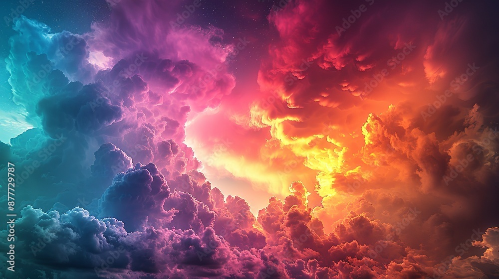 Rainbow skies create a magical and colorful atmosphere with a spectrum of colors blending in the sky perfect for dreamy and enchanting backgrounds Background Illustration, Bright color tones, , Rainbow skies create a magical and colorful atmosphere with a spectrum of colors blending in the sky perfect for dreamy and enchanting backgrounds Background Illustration, Bright color tones, ,