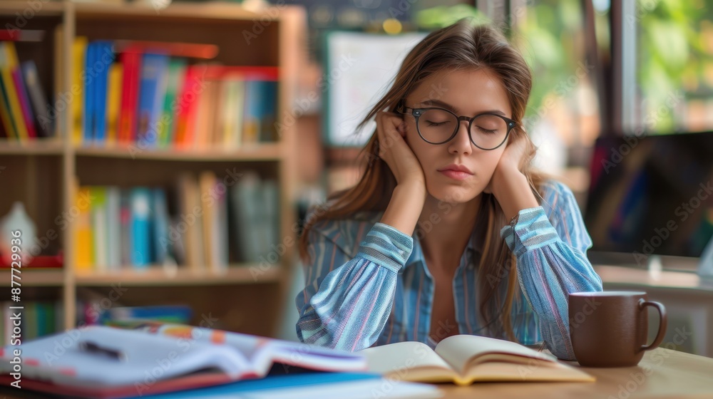 The tired student reading book The tired student reading book