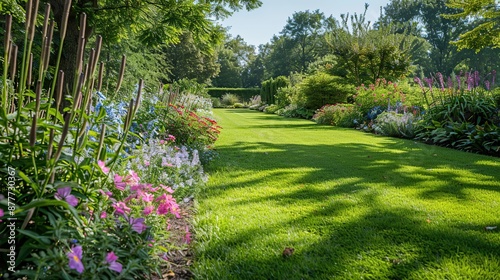 Serene Garden Path with Colorful Flowers