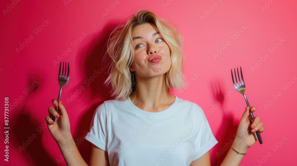 The playful woman with forks The playful woman with forks