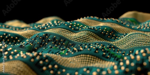Abstract 3D Wavy Pattern with Gold and Emerald Green