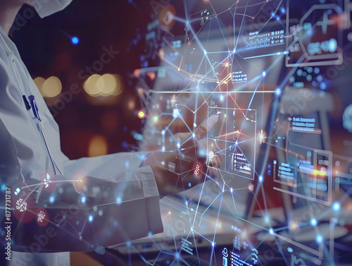 Advanced Medical Technology, Disease and clinical analysis, Medical science and biotechnology, Healthcare and medical doctor working, Virtual research of patient report, Advance research