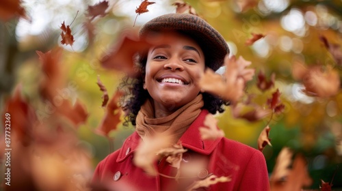 The woman in autumn leaves photo