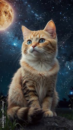 cute cat looking at the stars stargazing astronomy kitten