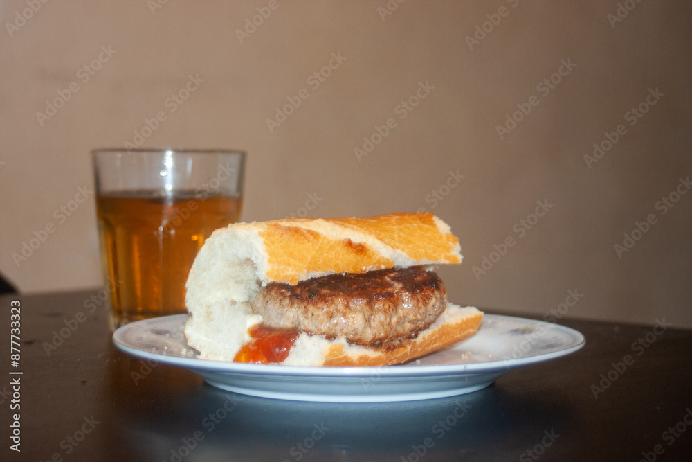 sandwich with burger ketchup and soft drink sandwich with burger ketchup and soft drink