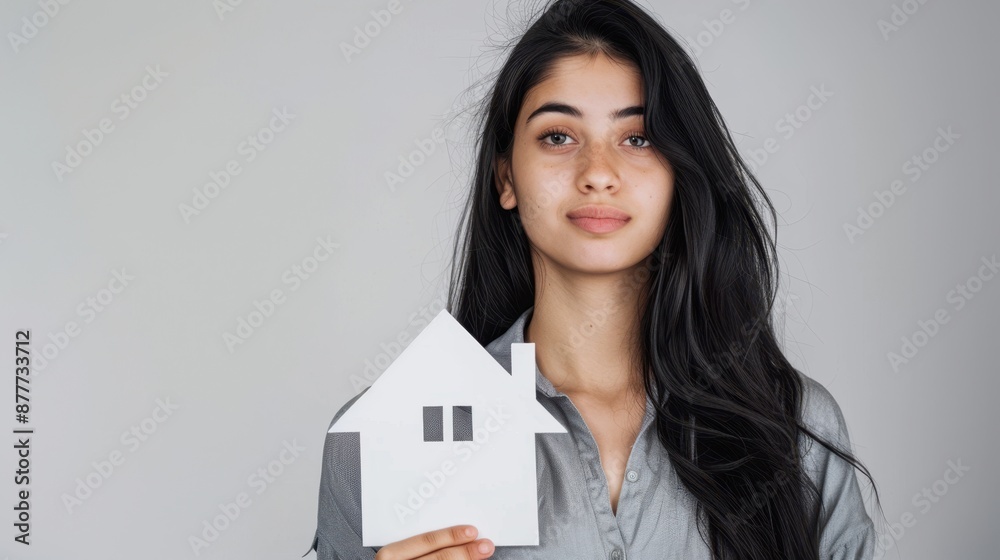 The woman holding paper house The woman holding paper house