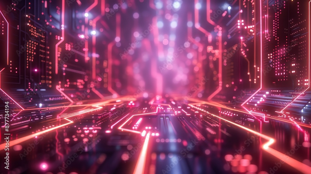 Fototapeta premium Neon Lattices Glowing Technological Circuits