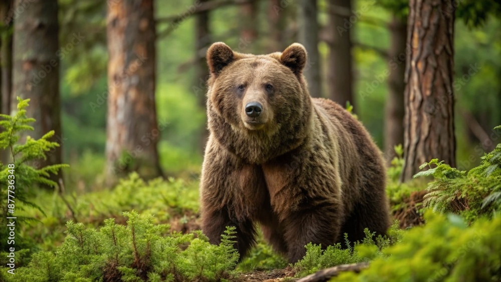 European brown bear in forest at summer European brown bear in forest at summer