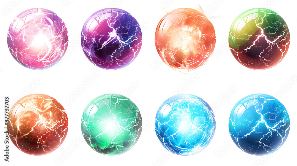 Set of colorful electricity balls insolated on withe background. Set of colorful electricity balls insolated on withe background.