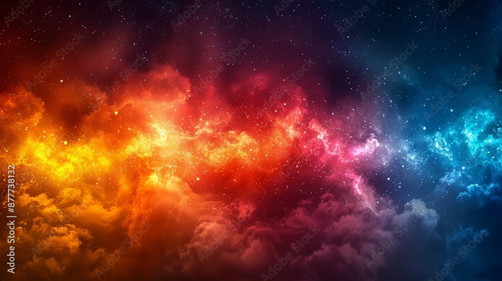 Fototapeta premium Rainbow horizon creates a magical and colorful view with a spectrum of colors blending in the distance perfect for enchanting and vibrant backgrounds Background Illustration, Bright color tones, ,