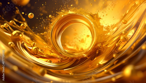 Circle splashing point, a fast motion blurred abstract golden background, Generative AI.