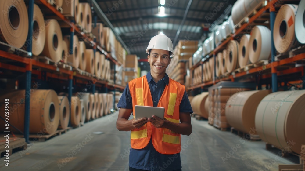 Fototapeta premium The warehouse worker with tablet