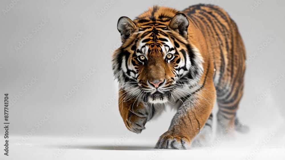 Obraz premium Majestic Tiger Prowling in Studio Light on White Background