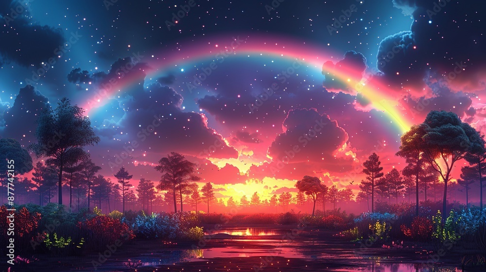 Rainbow nature scenes capture the spectrum of colors found in natural landscapes creating a magical and enchanting view perfect for vibrant backgrounds Background Illustration, Bright color tones, , Rainbow nature scenes capture the spectrum of colors found in natural landscapes creating a magical and enchanting view perfect for vibrant backgrounds Background Illustration, Bright color tones, ,