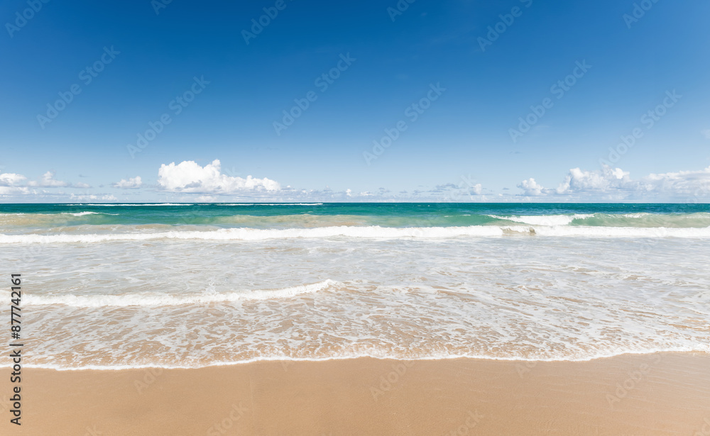 Beach called Porto de Galinhas with lots of waves and sky with clouds on the coast of Brazil.