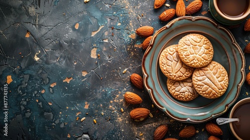 Turkish almond cookie on rustic background photo