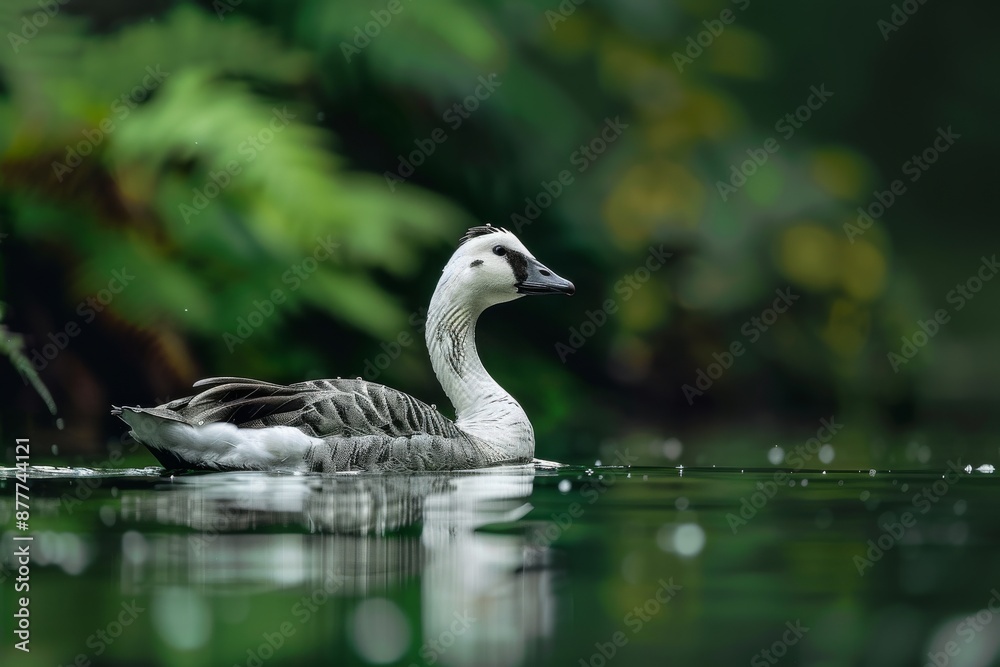 Full body view of Andean Goose swimming in lake natural habitat, full body shot, full body View Full body view of Andean Goose swimming in lake natural habitat, full body shot, full body View