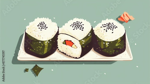 Isolated cartoon style of onigiri with seaweed, simple and easy food. photo