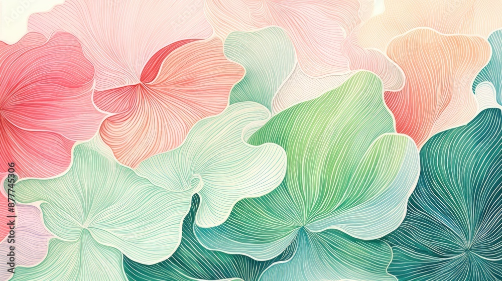 Vibrant floral background with a flower in bloom and flowing lines in bright colors. Vibrant floral background with a flower in bloom and flowing lines in bright colors.