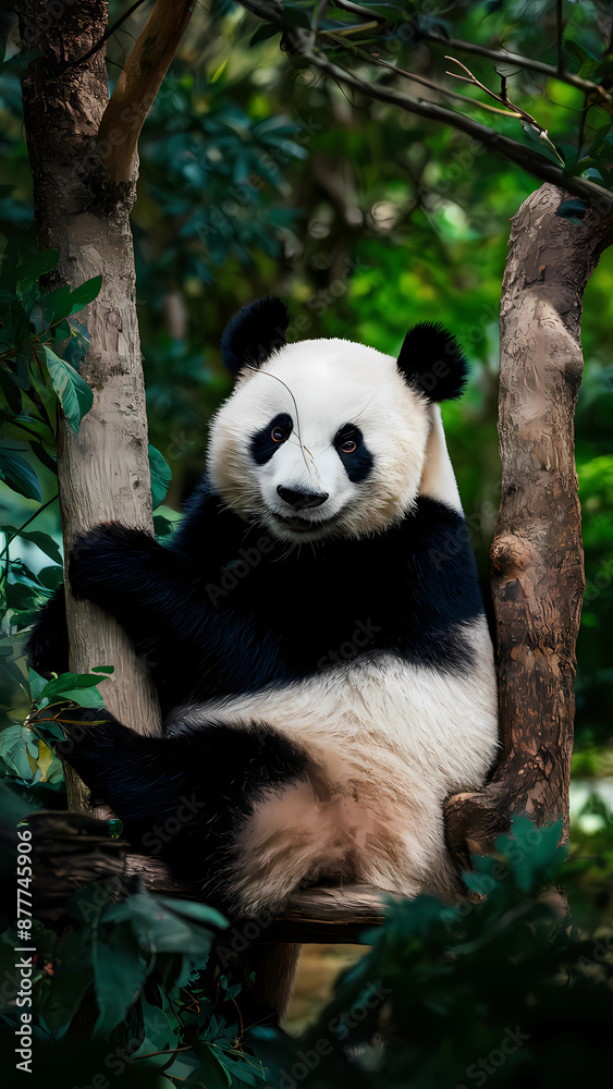 Fototapeta premium giant panda eating bamboo