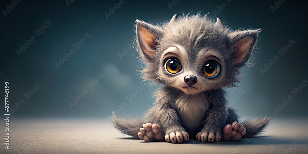Obraz premium Cute little werewolf in a sweet and adorable pose, werewolf, cute, small, sweet, adorable, furry, Halloween