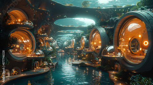 futuristic construction in bubble form on the water