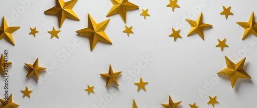 yellow shiny stars on plain white background for banner background copy space