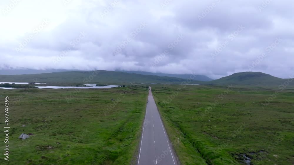 Aerial views of roads in the Scottish Highlands on a cloudy day Aerial views of roads in the Scottish Highlands on a cloudy day