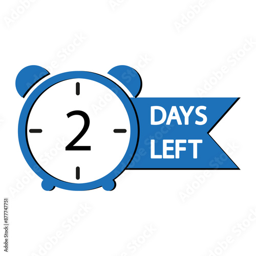Clock icon. Two days left. Blue banner detail. Vector countdown.