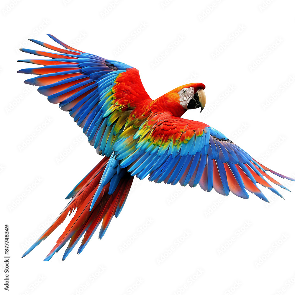 Fototapeta premium Colorful parrot flying flying isolated on transparent background. Png