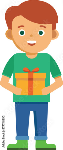 Illustration of a boy holding a gift box and smiling