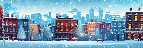 happy winter seamless cityscape for your design