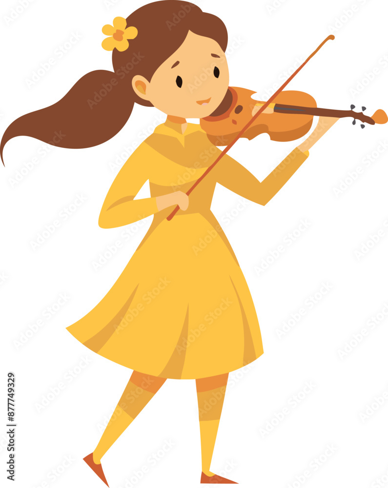 Girl in yellow dress playing violin, musical talent illustration Girl in yellow dress playing violin, musical talent illustration