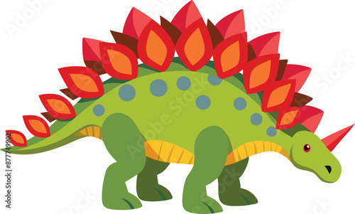 Green Stegosaurus dinosaur with red plates and spots