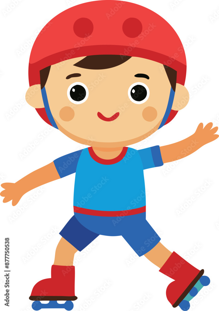 A cartoon boy is wearing a helmet and riding a skateboard A cartoon boy is wearing a helmet and riding a skateboard