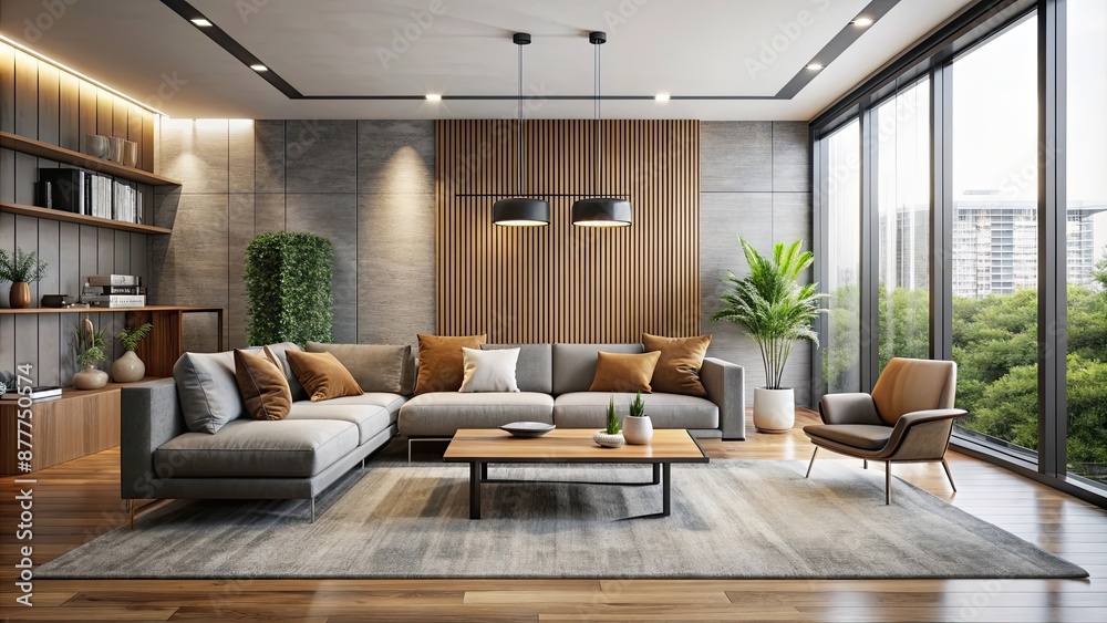 Fototapeta premium Modern living room with sleek furniture and minimalist design, modern, living room, sleek, furniture, minimalist