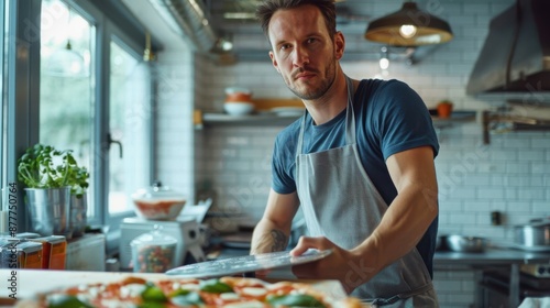 The chef preparing pizza