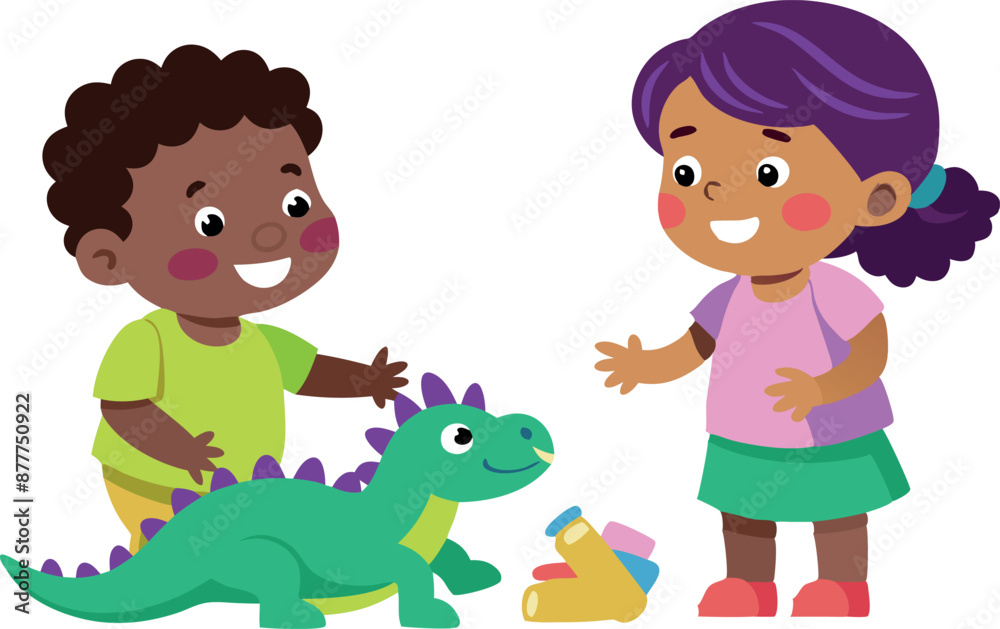 Happy children playing with toys and enjoying a fun, playful moment together Happy children playing with toys and enjoying a fun, playful moment together
