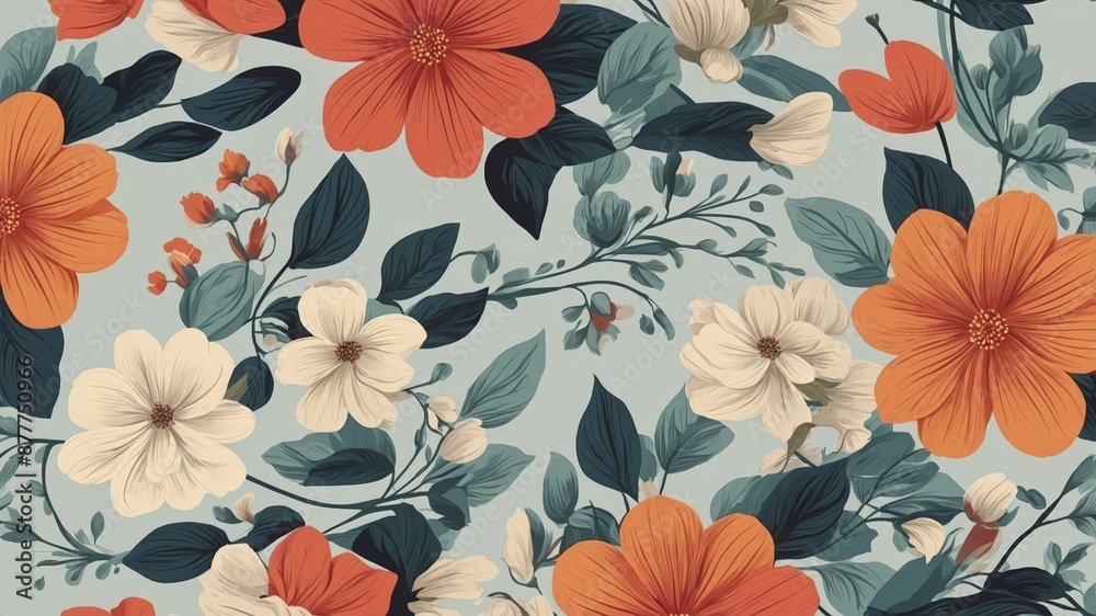 A seamless floral pattern featuring vibrant red and cream flowers with dark green leaves on a light blue background, creating a stylish and elegant design.
A seamless floral pattern featuring vibrant red and cream flowers with dark green leaves on a light blue background, creating a stylish and elegant design.