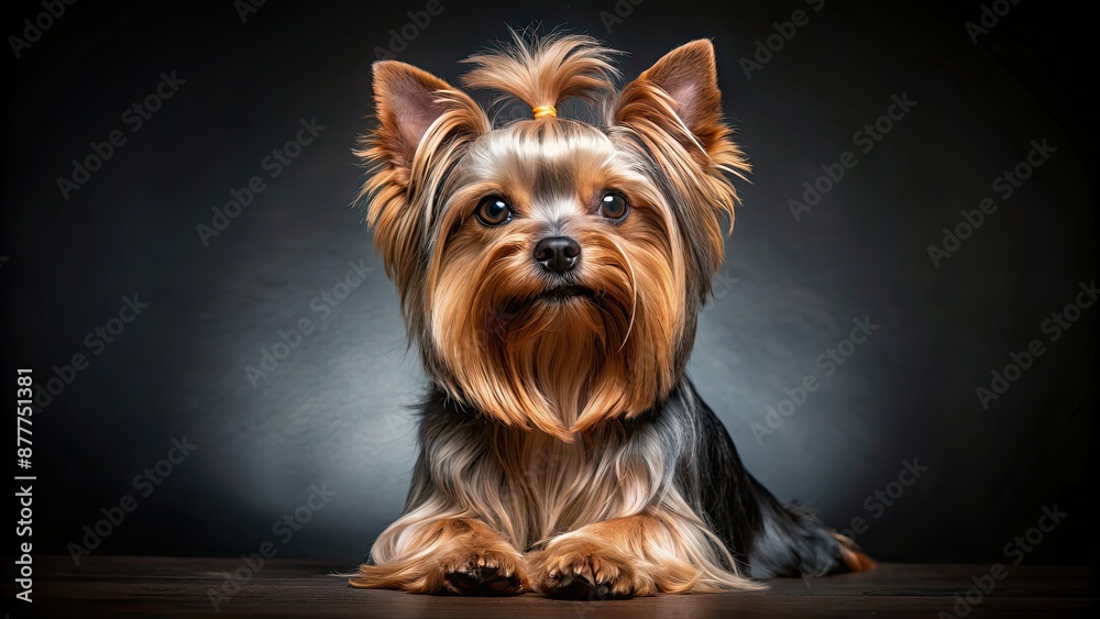 Yorkshire Terrier posing in a studio with a dark background, dog, pet, animal, Yorkshire Terrier, cute, small Yorkshire Terrier posing in a studio with a dark background, dog, pet, animal, Yorkshire Terrier, cute, small