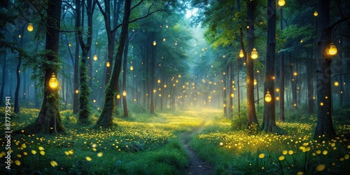 A fireflies at forest; dangerous scene in nature; night landscape, fireflies, dangerous, scene, landscape photo